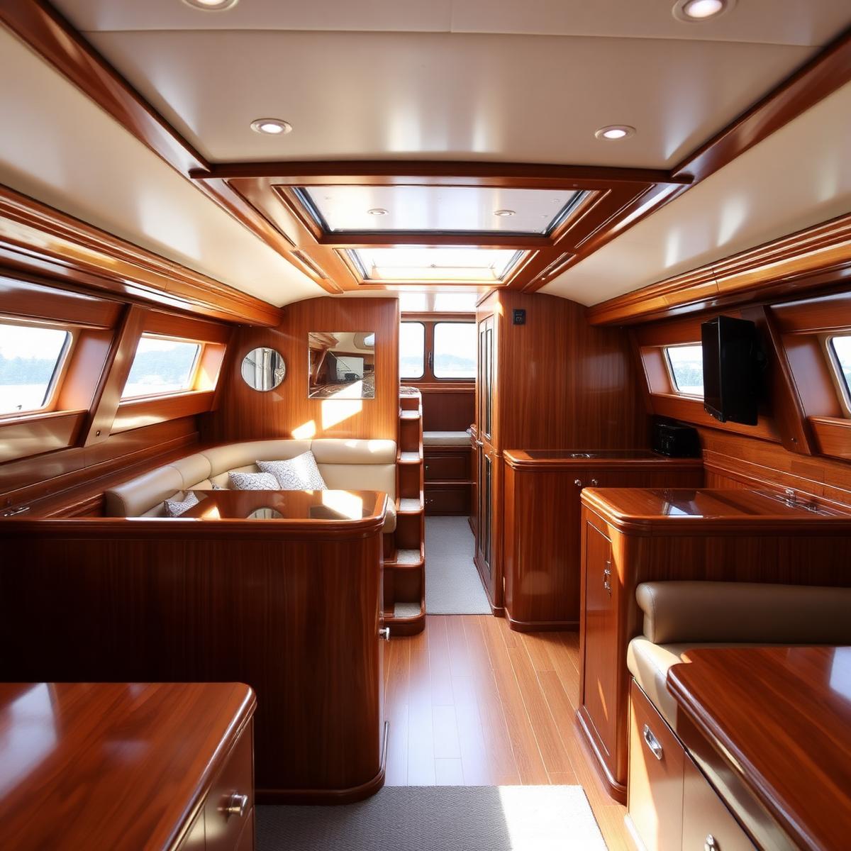 Polished yacht interior cabin
